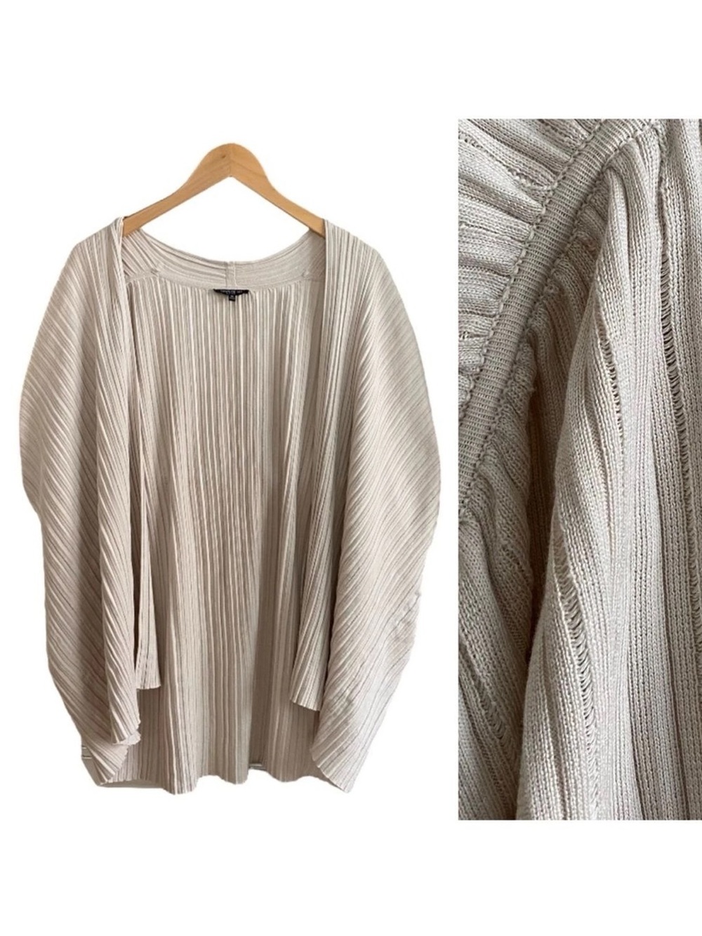 Lafayette 148 Silk blend Cream Beige Ribbed Shell S/S Cardigan Minimalist XL